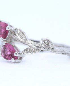 Unique engagement ring, Pear cut pink leaves engagement ring
