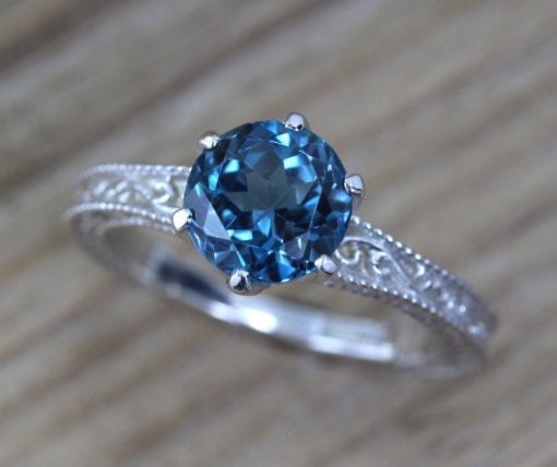 Vintage Engagement Ring, Blue Topaz Ring