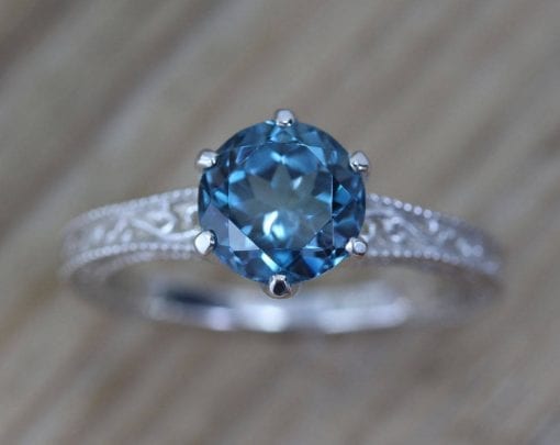 Vintage Engagement Ring, Blue Topaz Ring