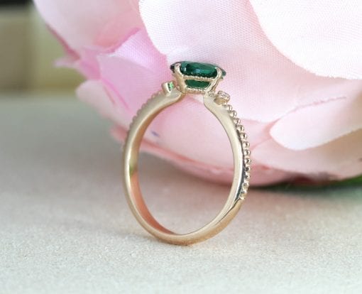 Vintage Inspired Oval Ring With Emerald, Rose Gold Promise Antique ...