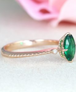 Vintage Inspired Oval Ring With Emerald, Rose Gold Promise Antique Emerald Ring
