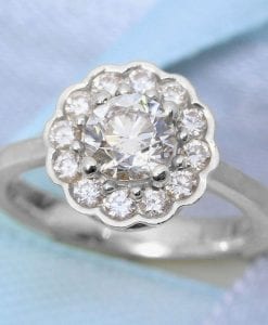 Vintage Moissanite Engagement Ring, Moissanite Halo Ring White Gold Antique Halo Anniversary Ring