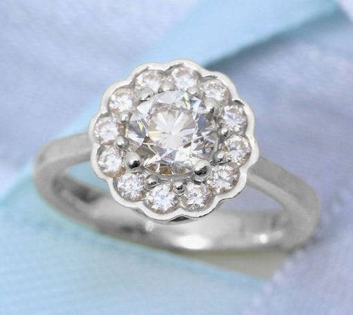 Vintage Moissanite Engagement Ring, Moissanite Halo Ring White Gold Antique Halo Anniversary Ring