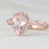Vintage Pear Morganite Ring, Rose Gold Diamond Engagement Ring