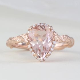 Vintage Pear Morganite Ring, Rose Gold Diamond Engagement Ring