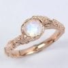 Vintage Rainbow Moonstone Engagement Ring, Floral Rose gold Nature Inspired Ring