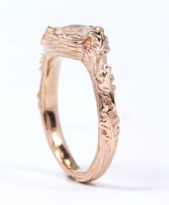 Vintage Rainbow Moonstone Engagement Ring, Floral Rose gold Nature Inspired Ring