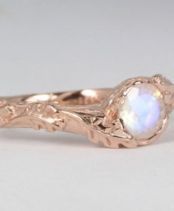 Vintage Rainbow Moonstone Engagement Ring, Floral Rose gold Nature Inspired Ring