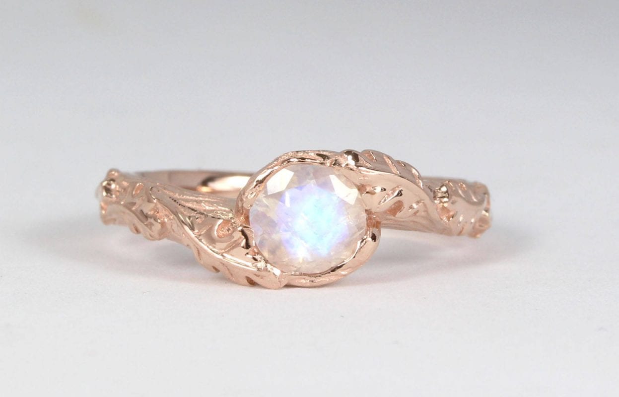 Vintage Rainbow Moonstone Engagement Ring, Floral Rose gold Nature ...
