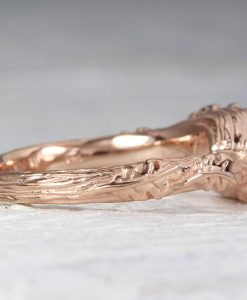 Vintage Rainbow Moonstone Engagement Ring, Floral Rose gold Nature Inspired Ring