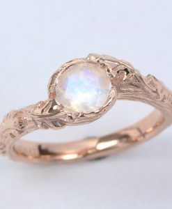 Vintage Rainbow Moonstone Engagement Ring, Floral Rose gold Nature Inspired Ring