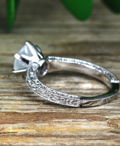 Vintage Rainbow Moonstone Scroll Filigree Ring 14k White gold