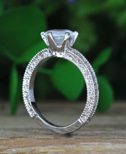 Vintage Rainbow Moonstone Scroll Filigree Ring 14k White gold