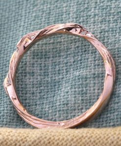 Vintage Rose Gold Leaf Wedding Band, Nature Inspired Diamond Wedding Band