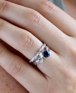Vintage Rose Gold Leaf Wedding Band, Nature Inspired Diamond Wedding Band