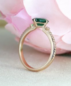 Vintage Wedding Ring Set, Oval Emerald Ring Rose Gold Promise Antique Emerald Ring