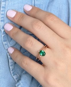 Vintage Wedding Ring Set, Oval Emerald Ring Rose Gold Promise Antique Emerald Ring