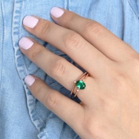 Vintage Wedding Ring Set, Oval Emerald Ring Rose Gold Promise Antique Emerald Ring