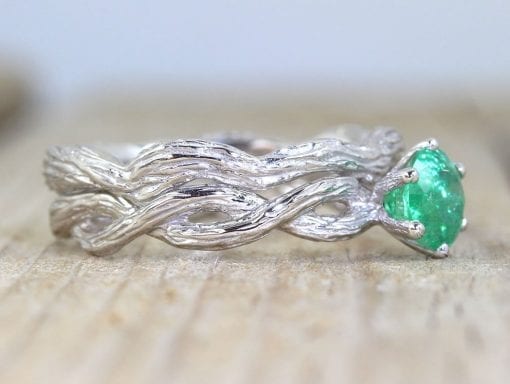 Wedding Ring Set, Natural emerald bridal set