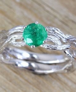 Wedding Ring Set, Natural emerald bridal set