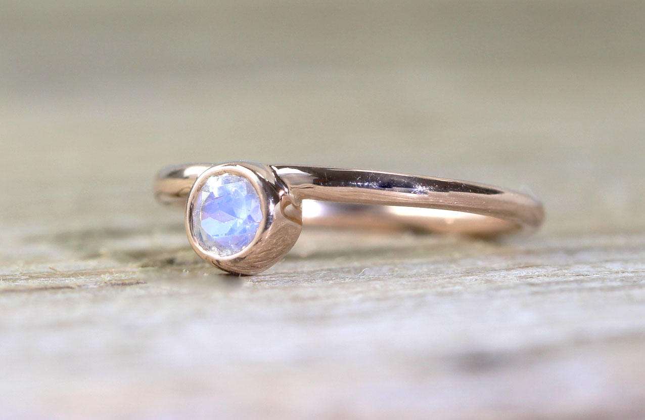 14 K Gold stackable Ring with Moonstone
