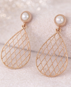 Vintage Earrings, Rose Gold Pearl Dangle Earrings