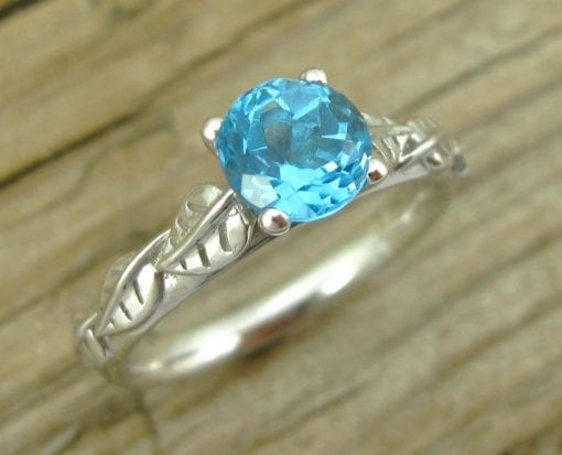 Blue Topaz Leaf Engagement Ring, Blue Topaz Engagement Ring