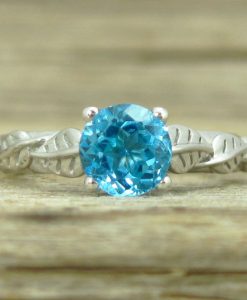 Blue Topaz Leaf Engagement Ring, Blue Topaz Engagement Ring - Image 2