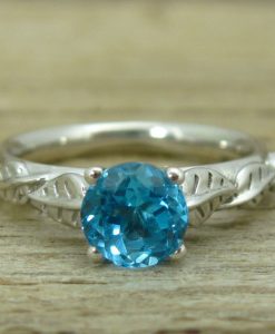 Blue Topaz Leaf Engagement Ring, Blue Topaz Engagement Ring - Image 3