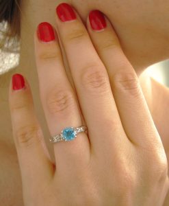 Blue Topaz Leaf Engagement Ring, Blue Topaz Engagement Ring - Image 5