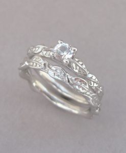 Bridel engagement set, Moissanite leaf wedding set - Image 3