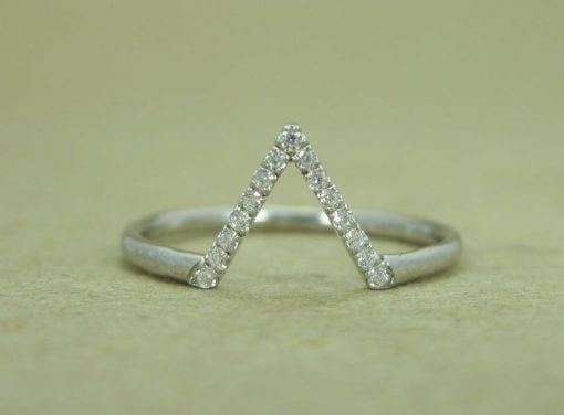 Chevron Diamond Ring, Curved Wedding Band