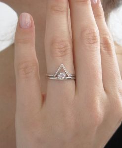 Diamond Engagement Ring Set, Triangle White Gold Engagement Diamond Ring - Image 3