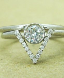Diamond Engagement Ring Set, Triangle White Gold Engagement Diamond Ring - Image 4