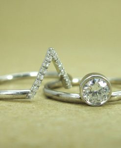 Diamond Engagement Ring Set, Triangle White Gold Engagement Diamond Ring - Image 5