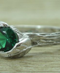 Emerald Leaf Engagement Ring, Emerald Leaves Ring - Image 2
