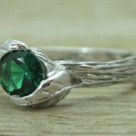 Emerald Leaf Engagement Ring, Emerald Leaves Ring