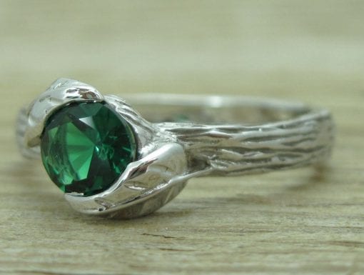Emerald Leaf Engagement Ring, Emerald Leaves Ring