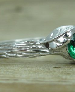 Emerald Leaf Engagement Ring, Emerald Leaves Ring - Image 3