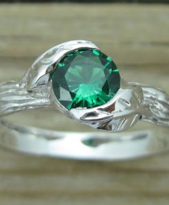 Emerald Leaf Engagement Ring, Emerald Leaves Ring - Image 4