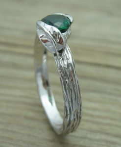Emerald Leaf Engagement Ring, Emerald Leaves Ring - Image 5