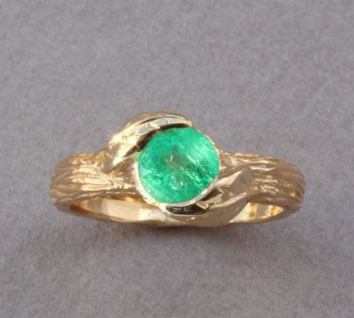 Emerald Leaf Engagement Ring, Emerald Nature Ring