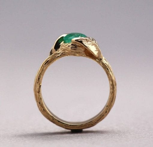 Emerald Leaf Engagement Ring, Emerald Nature Ring