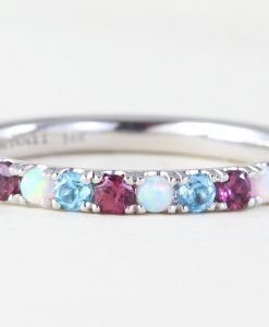 Eternity Multicolor Wedding Band, Gradient Birthstones Eternity Opal Ring - Image 2