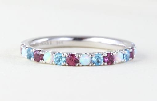 Eternity Multicolor Wedding Band, Gradient Birthstones Eternity Opal Ring