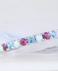 Eternity Multicolor Wedding Band, Gradient Birthstones Eternity Opal Ring - Image 3