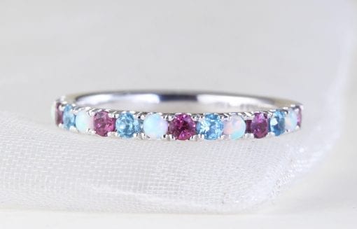 Eternity Multicolor Wedding Band, Gradient Birthstones Eternity Opal Ring