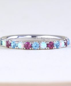 Eternity Multicolor Wedding Band, Gradient Birthstones Eternity Opal Ring - Image 8