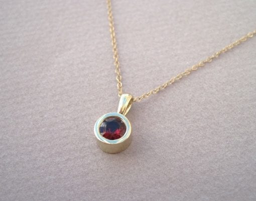 Gold Birthstone Necklace, Delicate Gold Link Garnet Pendant