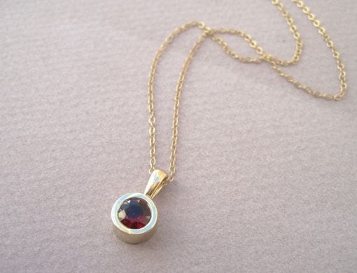 Gold Birthstone Necklace, Delicate Gold Link Garnet Pendant